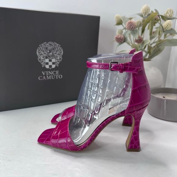 Vince Camuto Reesera Deep Magenta Croco Sandal Women's 5M NWB Barbie - Picture 3 of 11